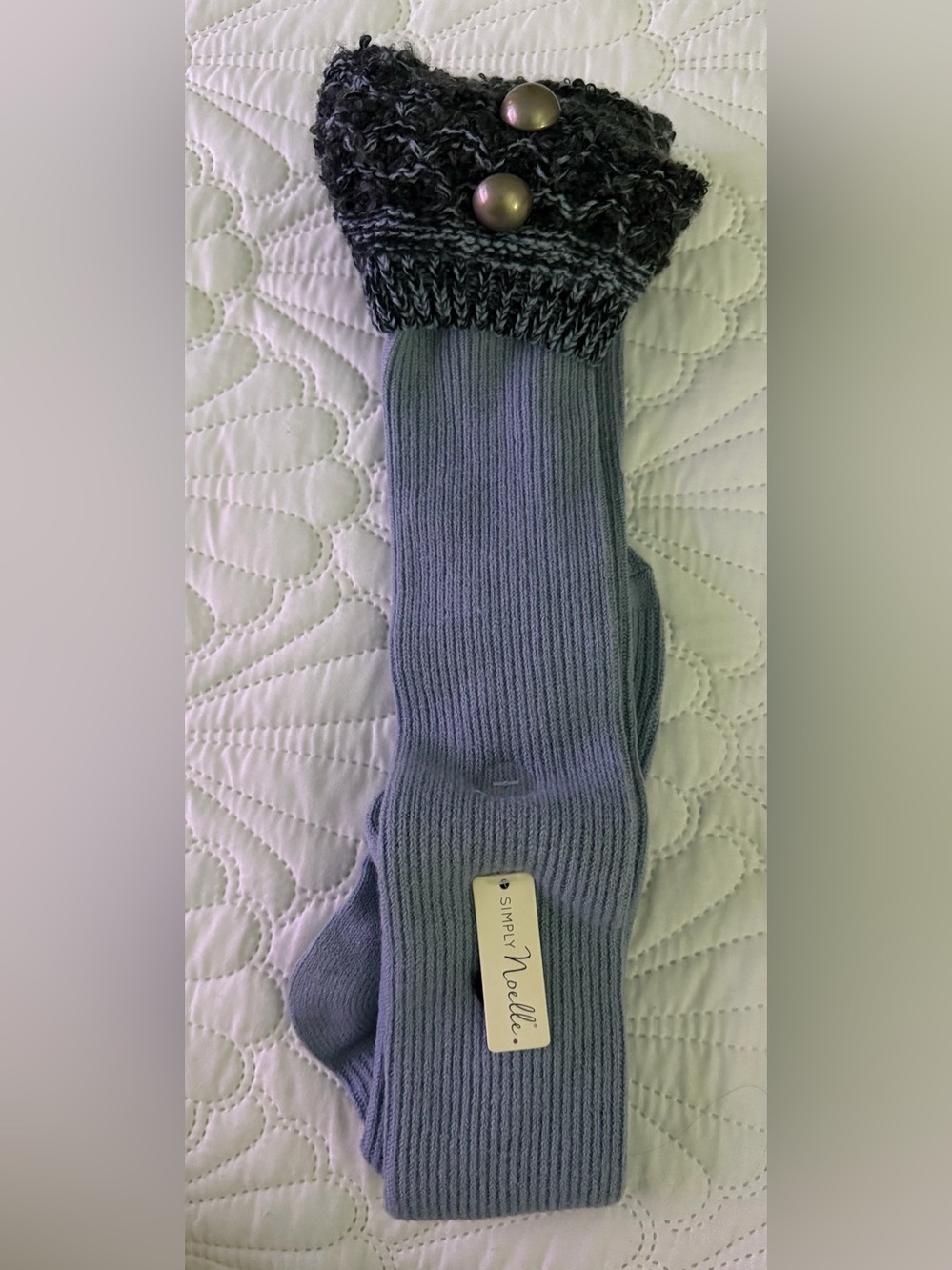 Noelle Women's Ribbed Knee-High Socks with Button Cuff - Gray